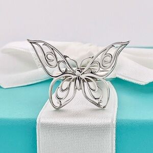 Authentic Tiffany & Co. Sterling Silver Filigree Swirl Butterfly Statement Ring